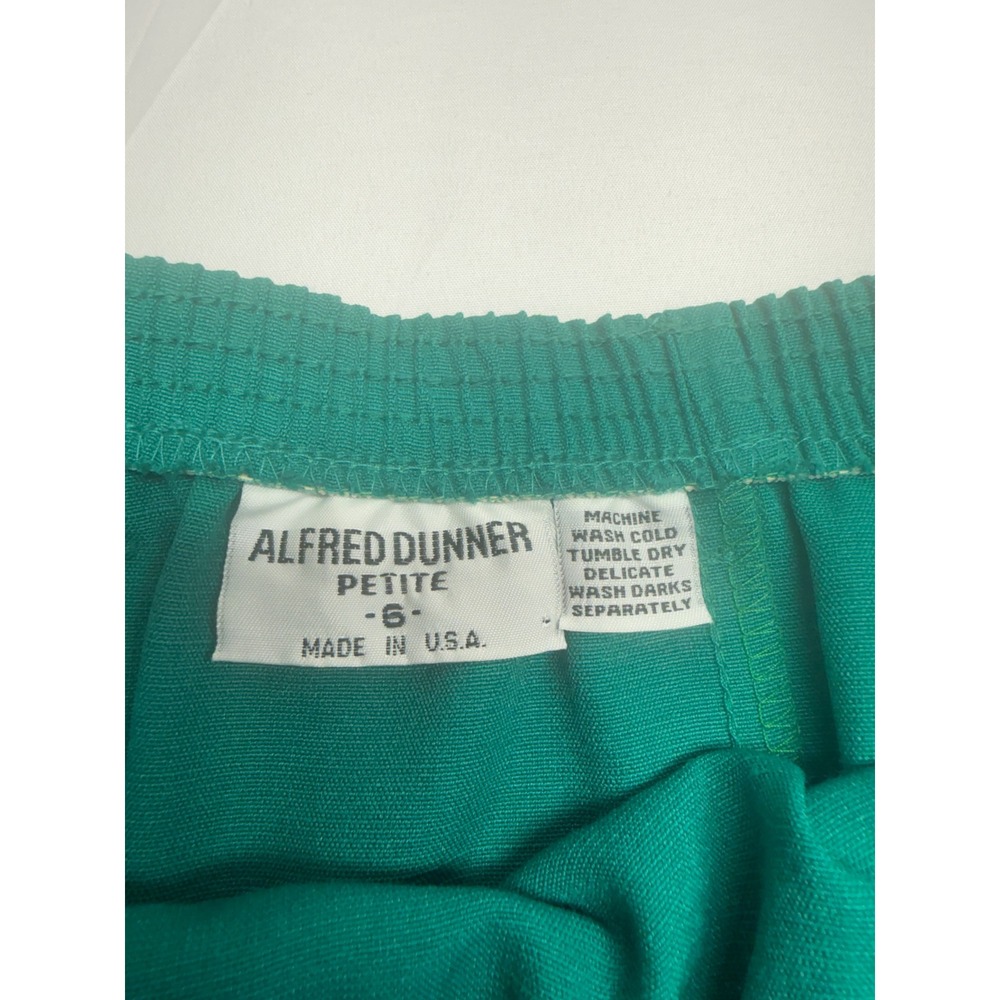 Alfred Dunner Vintage Emerald Green Midi Skirt Petite 6 Elastic Waist USA Made - Picture 6 of 7